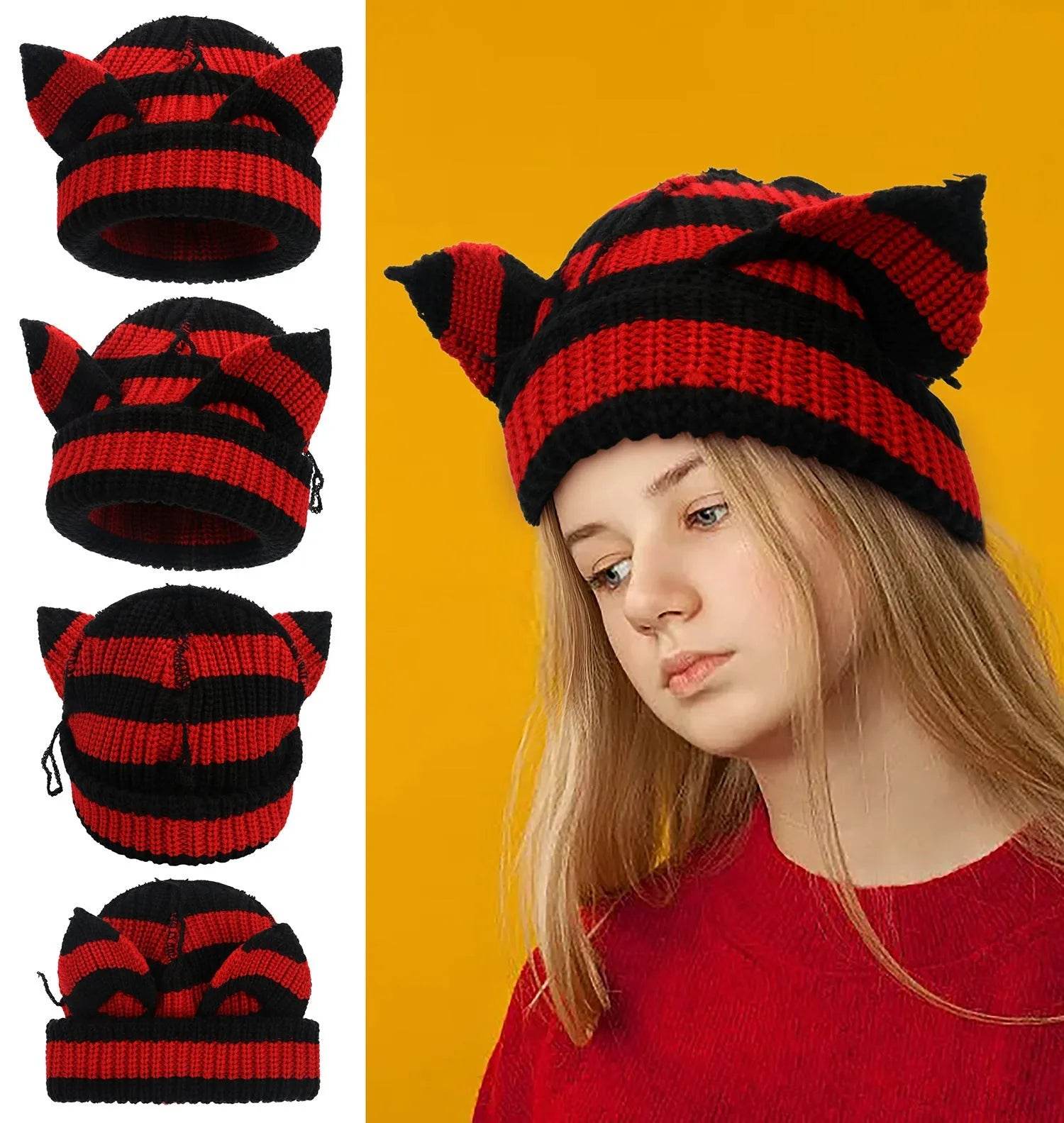 Devil Ears Thickened All Acrylic Knitted Beanie Hat