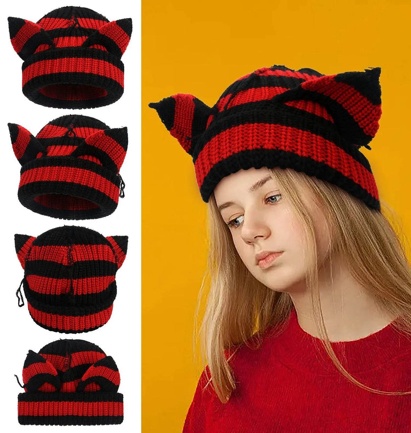 Devil Ears Thickened All Acrylic Knitted Beanie Hat
