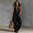 Women's Sleeveless Linen-Blend Jumpsuit – Loose Wide-Leg, Full Length