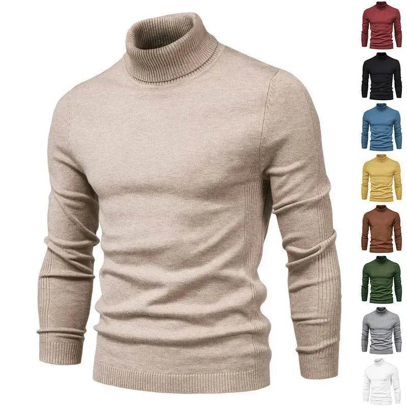 Men's Plain Slim Pullover Polo Sweatshirt Turtleneck Sweater Winter Casual Tops Men
