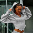 Y2K Slim-Fit Zip-Up Corset Hoodie – Long Sleeve Street Fashion Cardigan in Grey & White (S–L)
