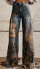 Women's 3D Graphic Print Flare Pants – Plus Size Mid-Waist Wide Leg Printed Trousers