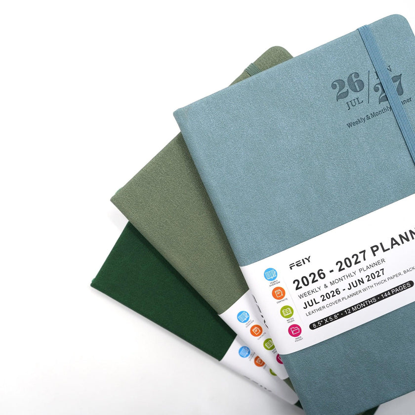 2026–2027 Weekly Monthly Planner Notebook – A5 Faux Leather Cover, 100gsm, Sewn Binding (7 Colours)