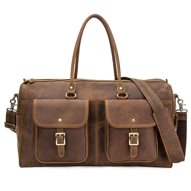 Retro Crazy Horse Leather Weekender Travel Duffel Bag with Laptop Compartment