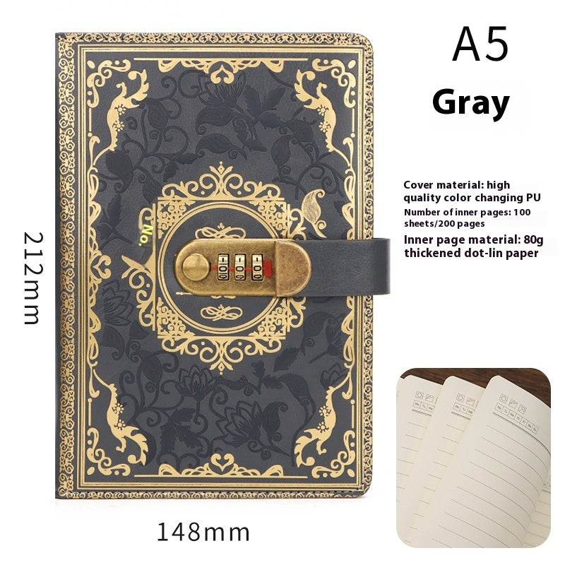 A5 Vintage Password Diary With Lock – Imitation Leather Journal