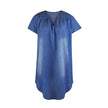 Round Neck Pleated Loose Solid Color Casual Plus Size Denim Dress