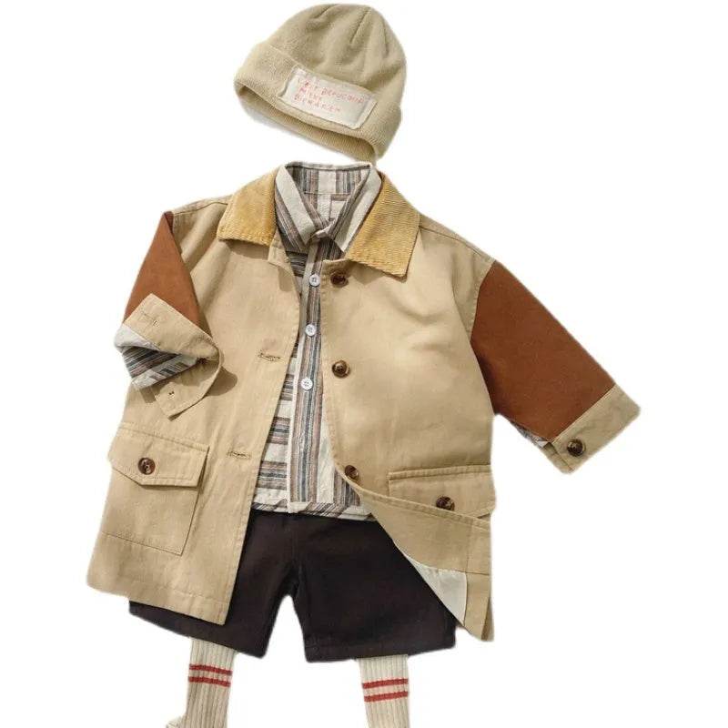 Windbreaker Sleeve Color Contrast Small Lapel Medium Long jacket kids