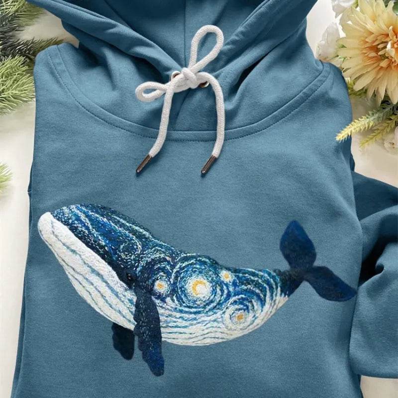 Women Fashion Spring And Autumn Plum Blossom Hooded Super Plus Size Loose-fitting Casual Pullover