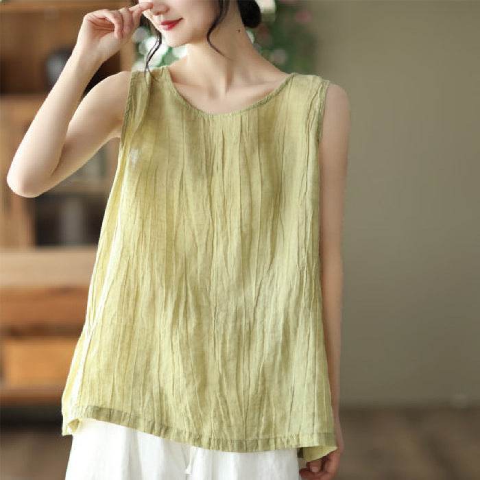 Casual Cotton And Linen Art Solid Color Loose-fitting Versatile summer blouse Top  For Women