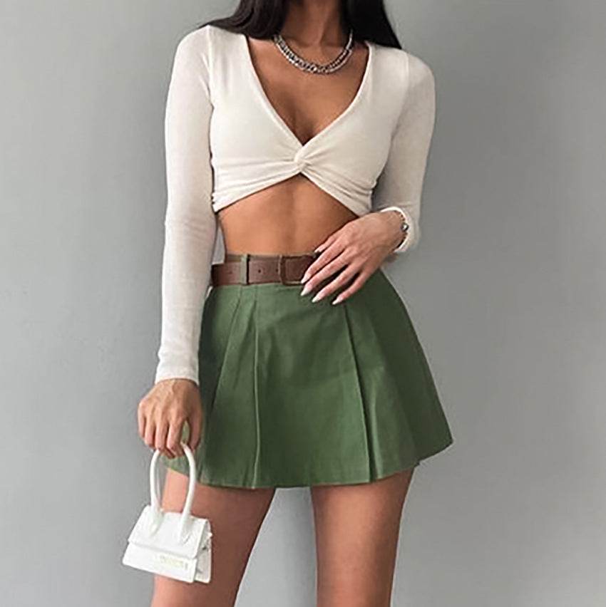 Women's Fashion Solid Color High Waist Mini Skort
