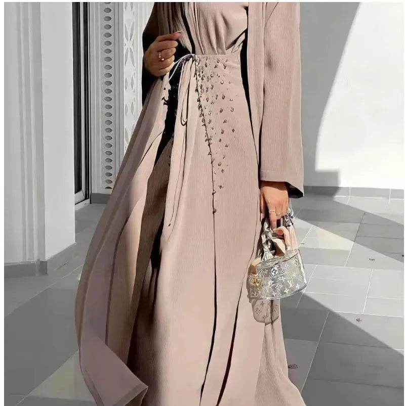 Arab3 piece set ArabDubai Abaya dress with Turban Embellished Abaya