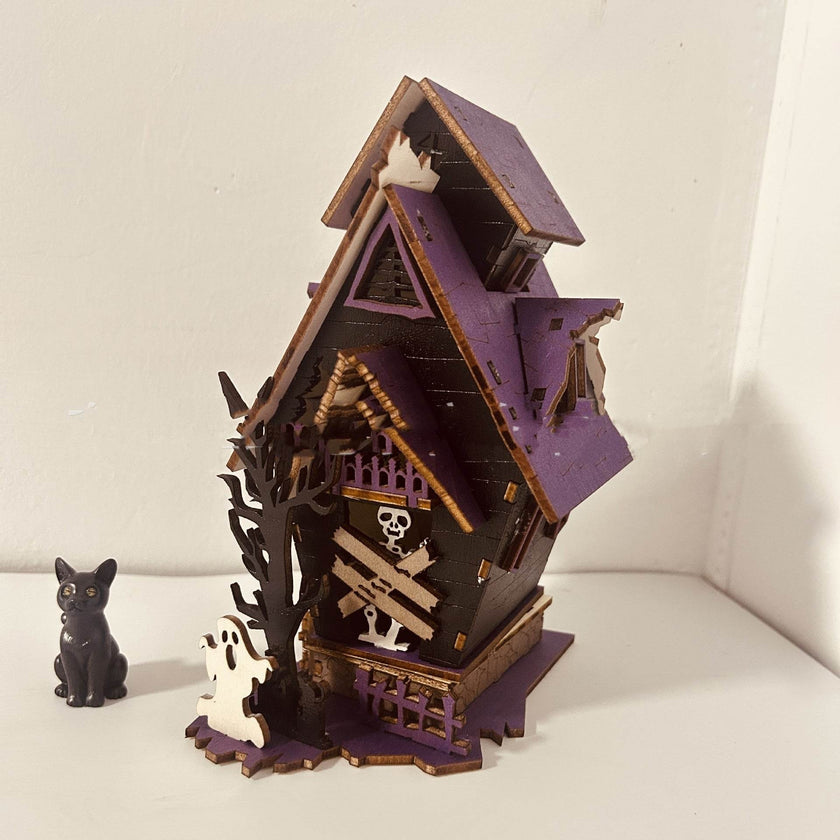 Halloween DIY Wooden Glowing Haunted House Table Decoration