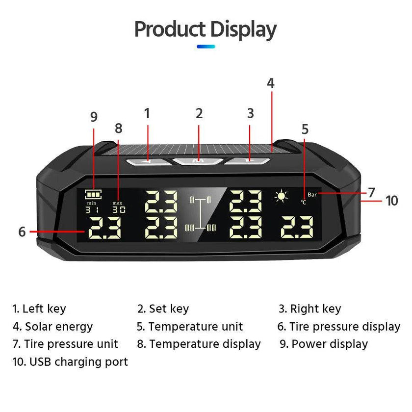 Auto Solar External Tire Pressure Monitor 6 Tire RV Trucks Car Vehicle