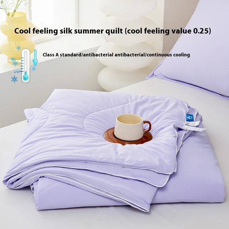 Pure Color Cool Silk Summer Blanket Airable Cover Single Double Summer Ice Cream Ice Silk Summer Quilt Machine Washable Thin Duvet
