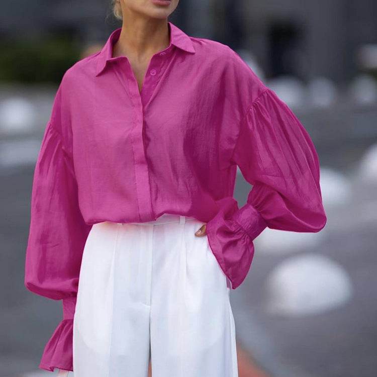 Loose Lapel Lantern Long Sleeves Blouse Shirt For Women