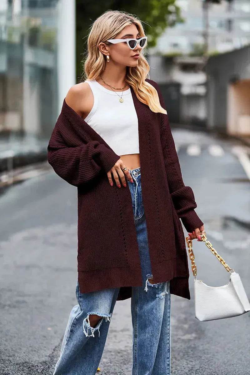 Solid color Loose Cashmere Long Cardigan sweater Jacket for women