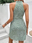 Casual Summer Halter neck Printed Dress With Tied Elegant Ladies High Neck Mini Dress.