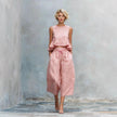 Women's 2 Piece Casual Linen Outfit Ruffle Top & Wide-Leg Pants
