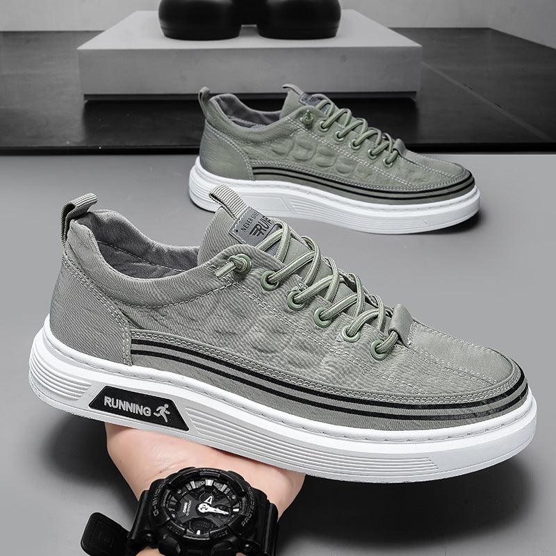 Men's Canvas Slip-On Sneakers Striped Color-Block Low-Top Casual Shoes
