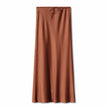 High Quality Satin Silk High Waist Drawstring Lace-up Solid Women Satin Midi Skirt