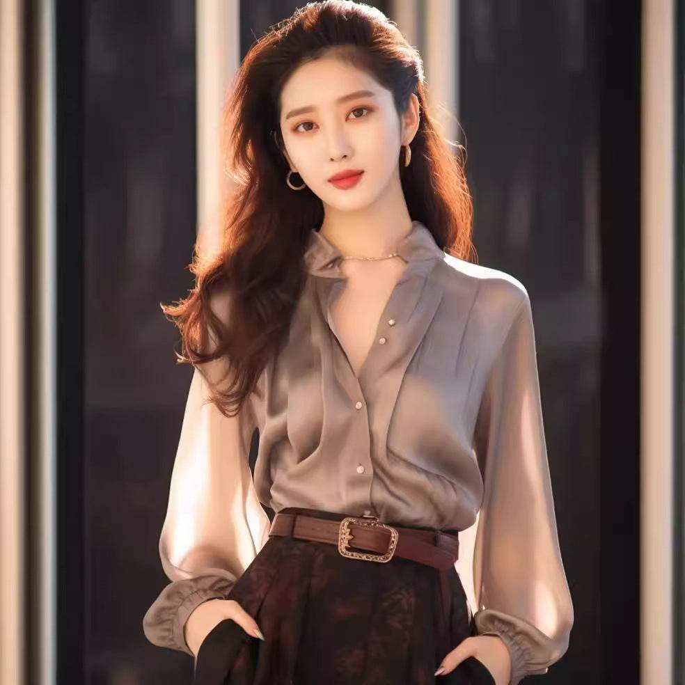 Chic And Beautiful Small Top Gray Blouse Shirt for Women