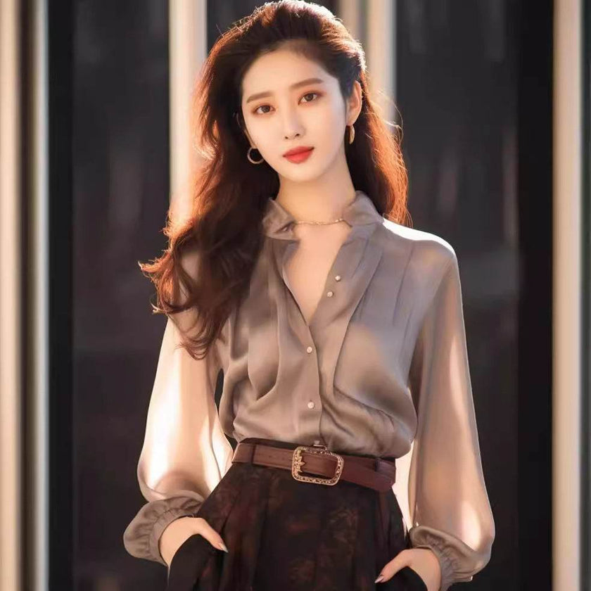 Chic And Beautiful Small Top Gray Blouse Shirt for Women