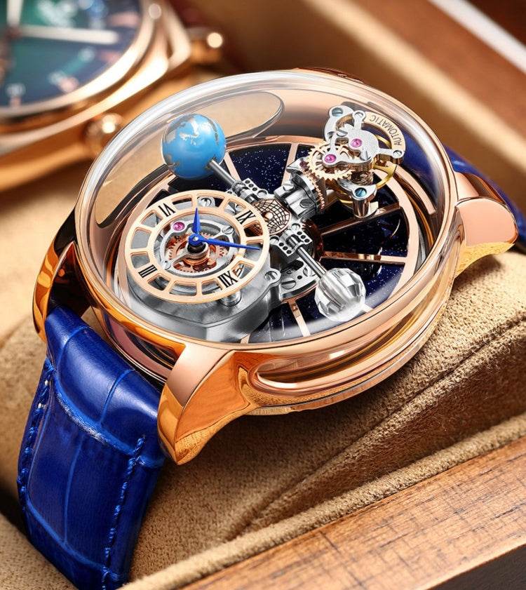 Men's Hollowed-Out Quartz Watch – Sapphire Glass, Leather Strap, 3ATM Waterproof