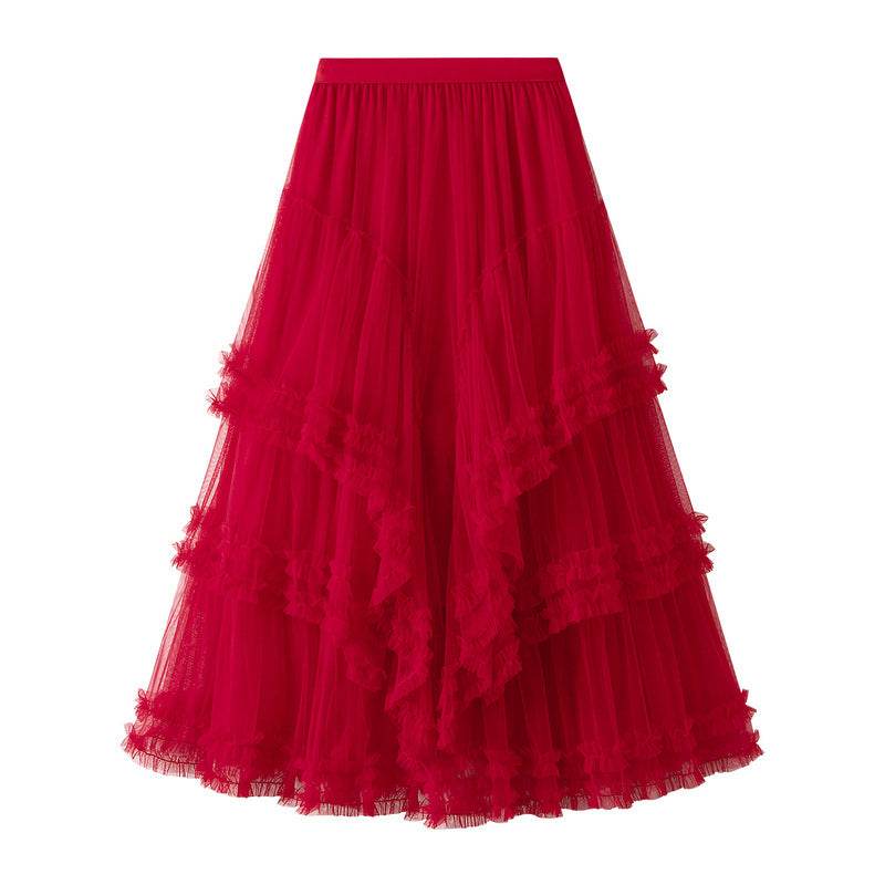 Slimming Multi-layer Gauze Skirt High-grade Midi Tulle Skirt