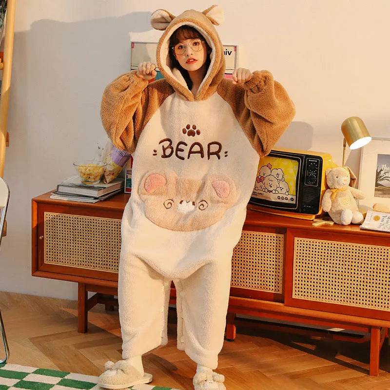 One Piece Pajamas Women's Coral Wool In Winter