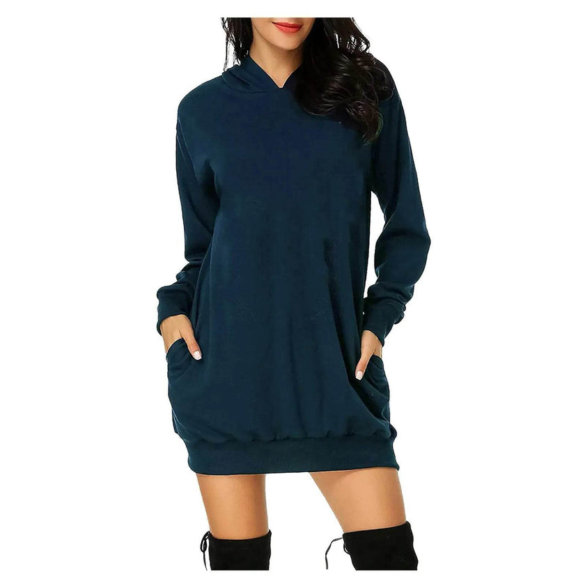 Women Solid Color Hat Dress Sweater Loose Feature Long Sleeves