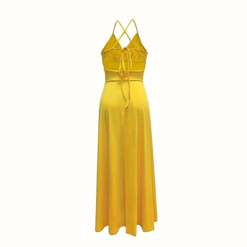 Elegant V Neck Summer Maxi Slit Dress Spaghetti Strap High Slit Long Dress