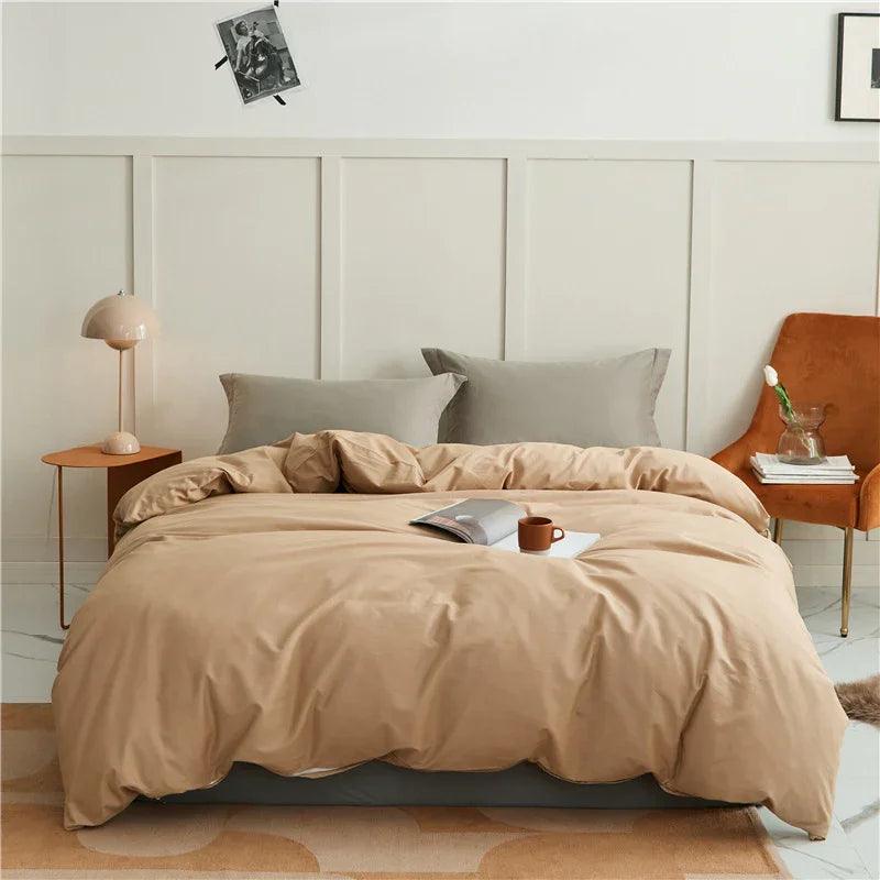 100% Cotton Sanding Duvet Cover Set - Thickened Solid Colour for Autumn and Winter