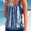 Women's Striped Swimsuit Skirt Set – Nylon Spandex Two-Piece Swimwear in Blue (XL–5XL)