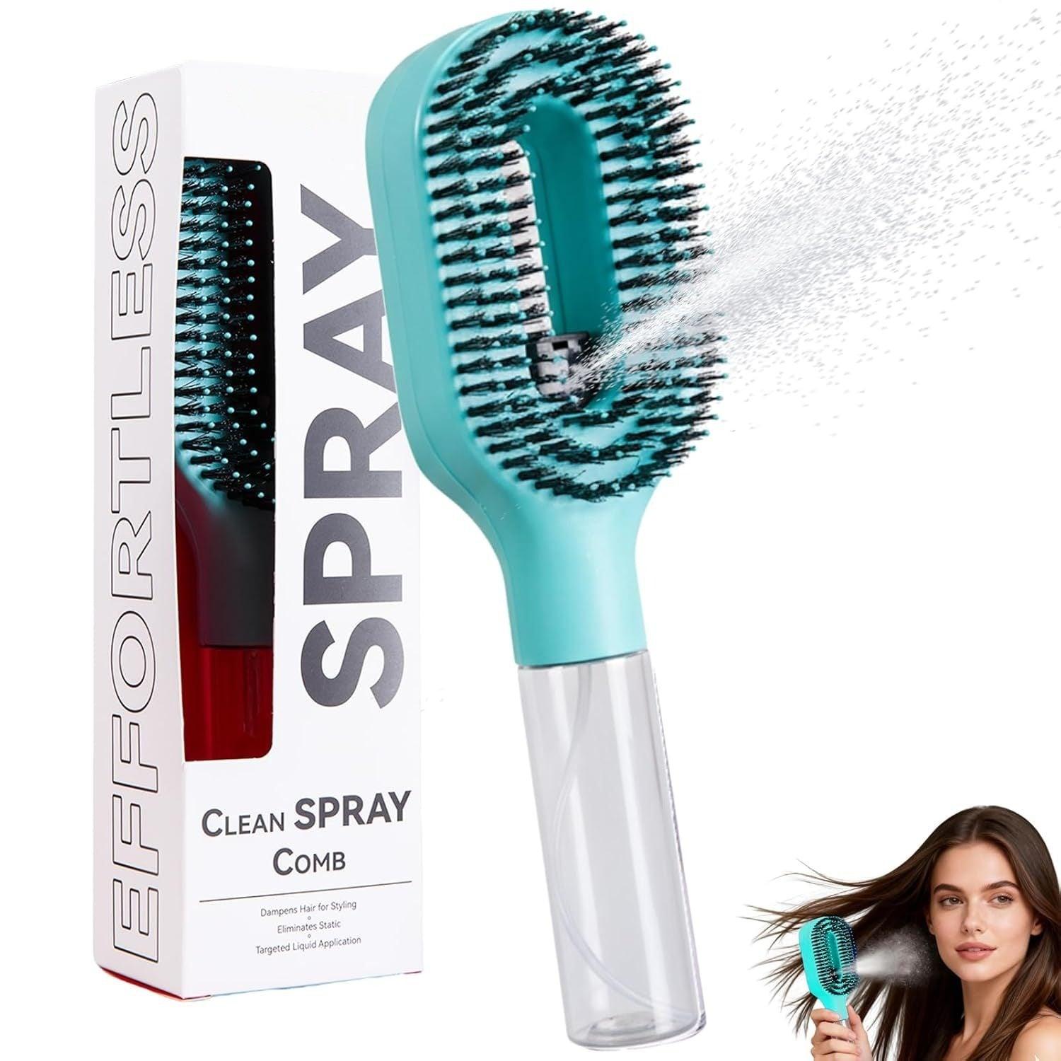 One-Click Spray Hair Brush – Anti-Frizz Detangling Mist Comb for All Hair Types