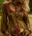 Grass And Flower Embroidered Linen Shirt