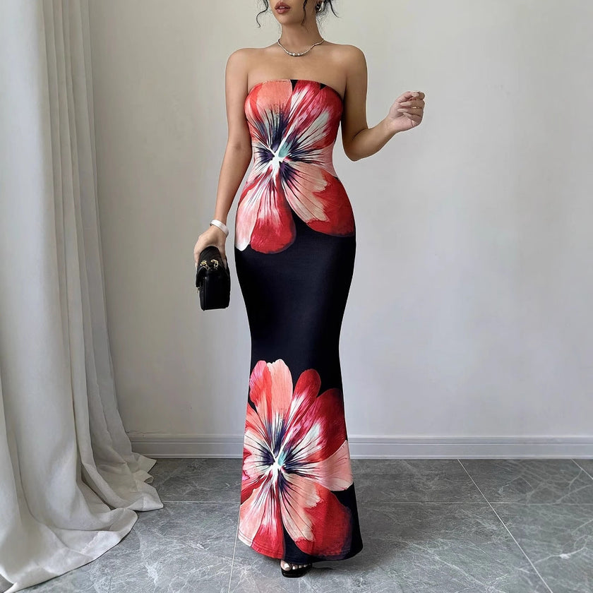 Women's Floral Print Strapless Slim-fit Maxi Dress | Canada & USA