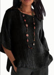 Women's 3/4 Sleeve Linen Blouse – Loose Round Neck Casual Top (S–3XL, 5 Colors)