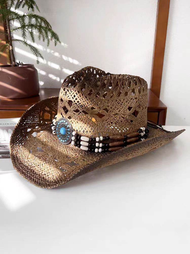 Summer Outdoor Ethnic Style Felt and Straw Cowboy Hat