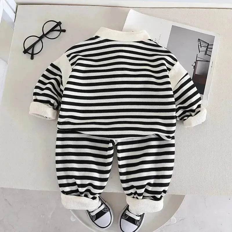 Casual Letter Stripes Loose Round Neck Boys' Long Sleeve Sweater Suit Two piece for boys