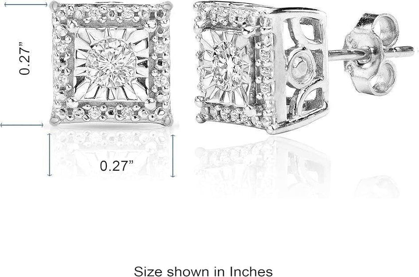 Diamond Stud Earrings For Women Sterling Silver Halo I-J Color, I2 I3 Clarity Metal Diamond Metal Diamond