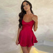 Elegant Chic Skirt Dress For Women Elegant Slim Strap Satin Backless Lace Up Ladies Party Mini Skater Dress