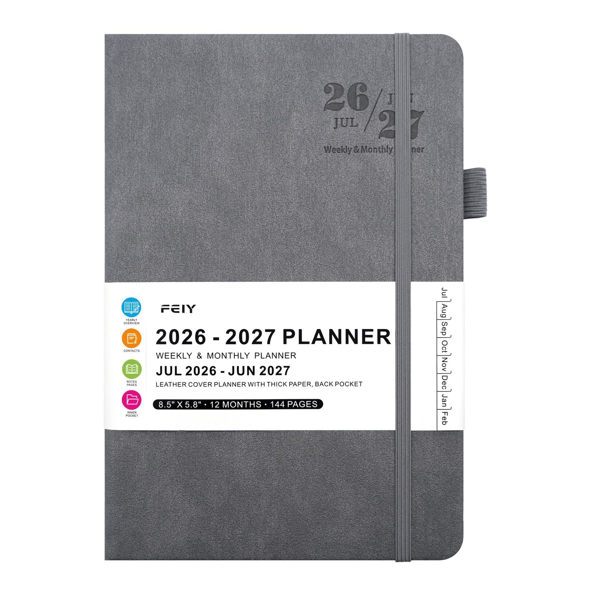 2026–2027 Weekly Monthly Planner Notebook – A5 Faux Leather Cover, 100gsm, Sewn Binding (7 Colours)