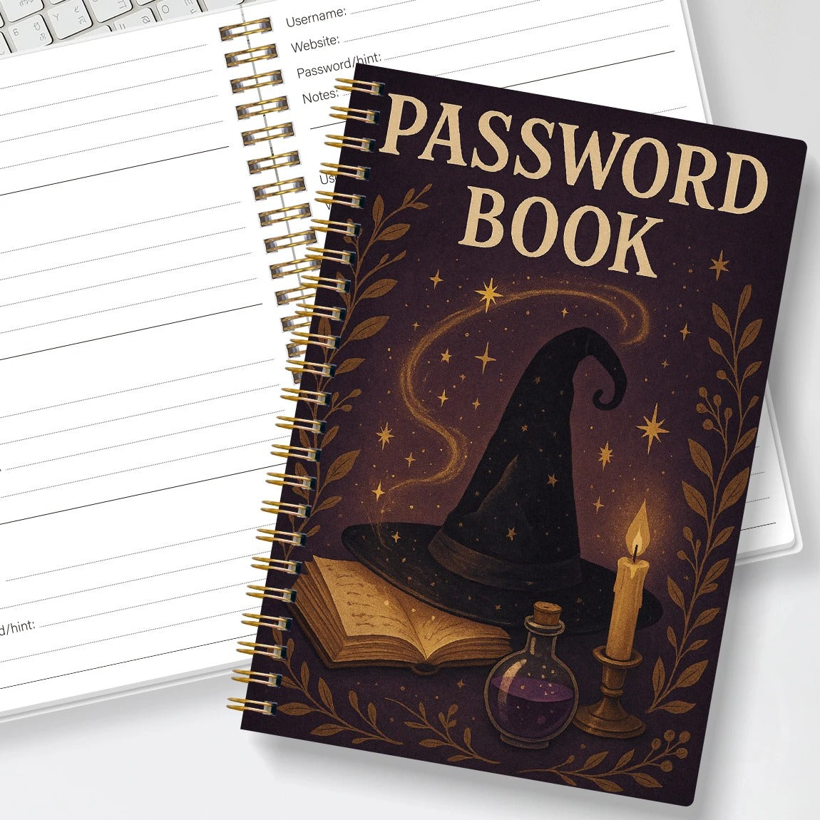 Witchy Password Book – A5 Spiral Notebook with Mystical Cover (Multicolour)