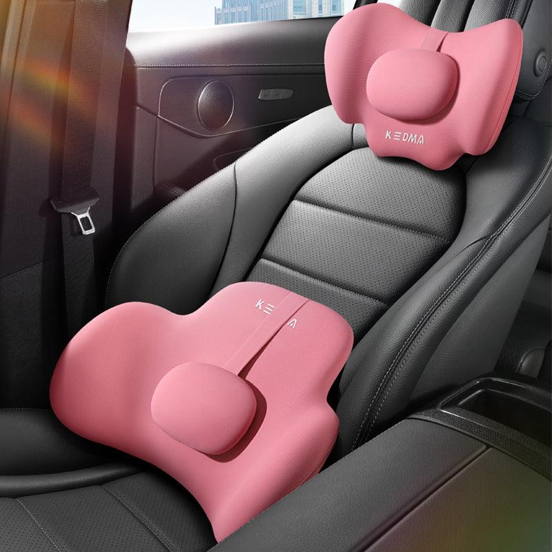 Car Memory Foam Neck Pillow & Lumbar Support – 3D Surround Headrest & Waist Cushion