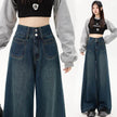 New Simple High Waist Casual Straight-leg Baggy Jeans Pant For Women