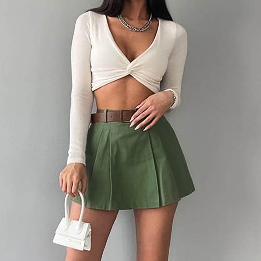 Women's Fashion Solid Color High Waist Mini Skort