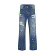 Ripped Paint Wide-leg Denim Trousers For Men Jeans