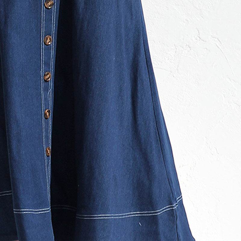 Women Sleeveless Sling Distressed Casual Style Button Denim Long Dress