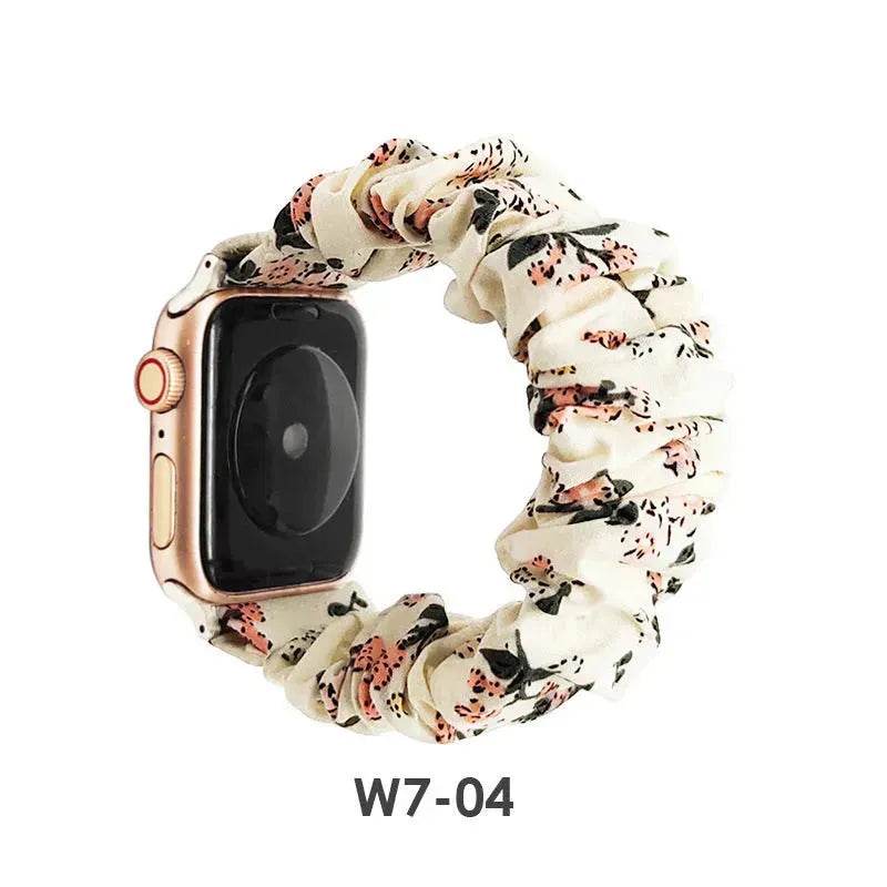 Women Replaceable Sew Floral  Elastic Hair Band Strap Wristband for iwatch