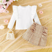 Newborn baby girl Cross-border Sunken Stripe Long Sleeve Classic Style Plaid Short Skirt Two-piece Set for baby girl